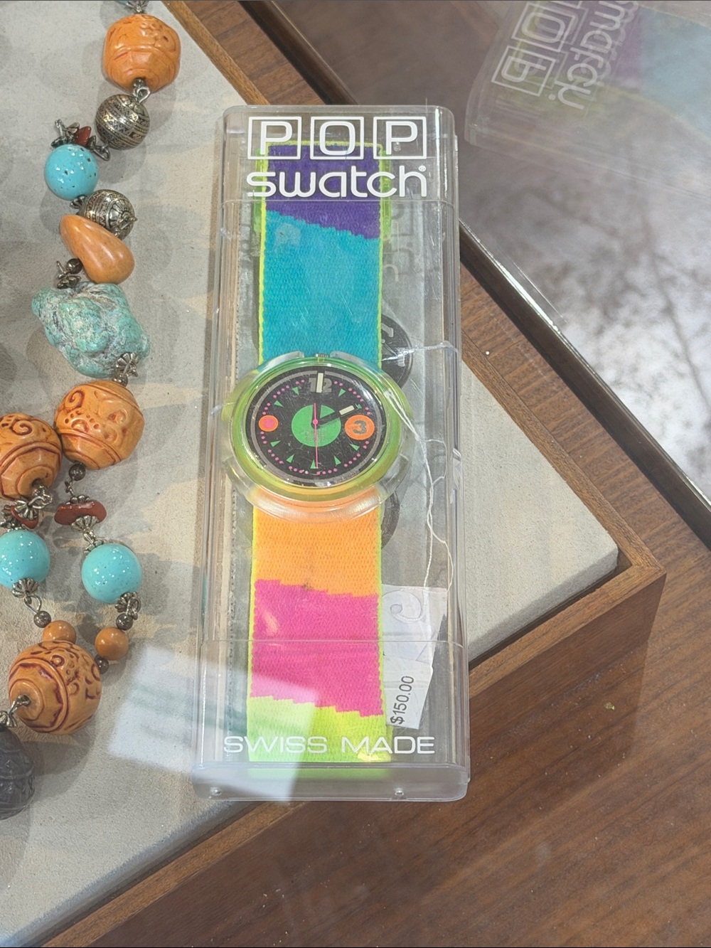 Vintage Swatch Neon Multicolor Fabric Strap Watch - Green Blue Pink Orange
